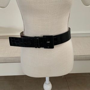 Ladies Size Small Leather Crocodile Pattern Belt is 2 inches wide and 37 in long
